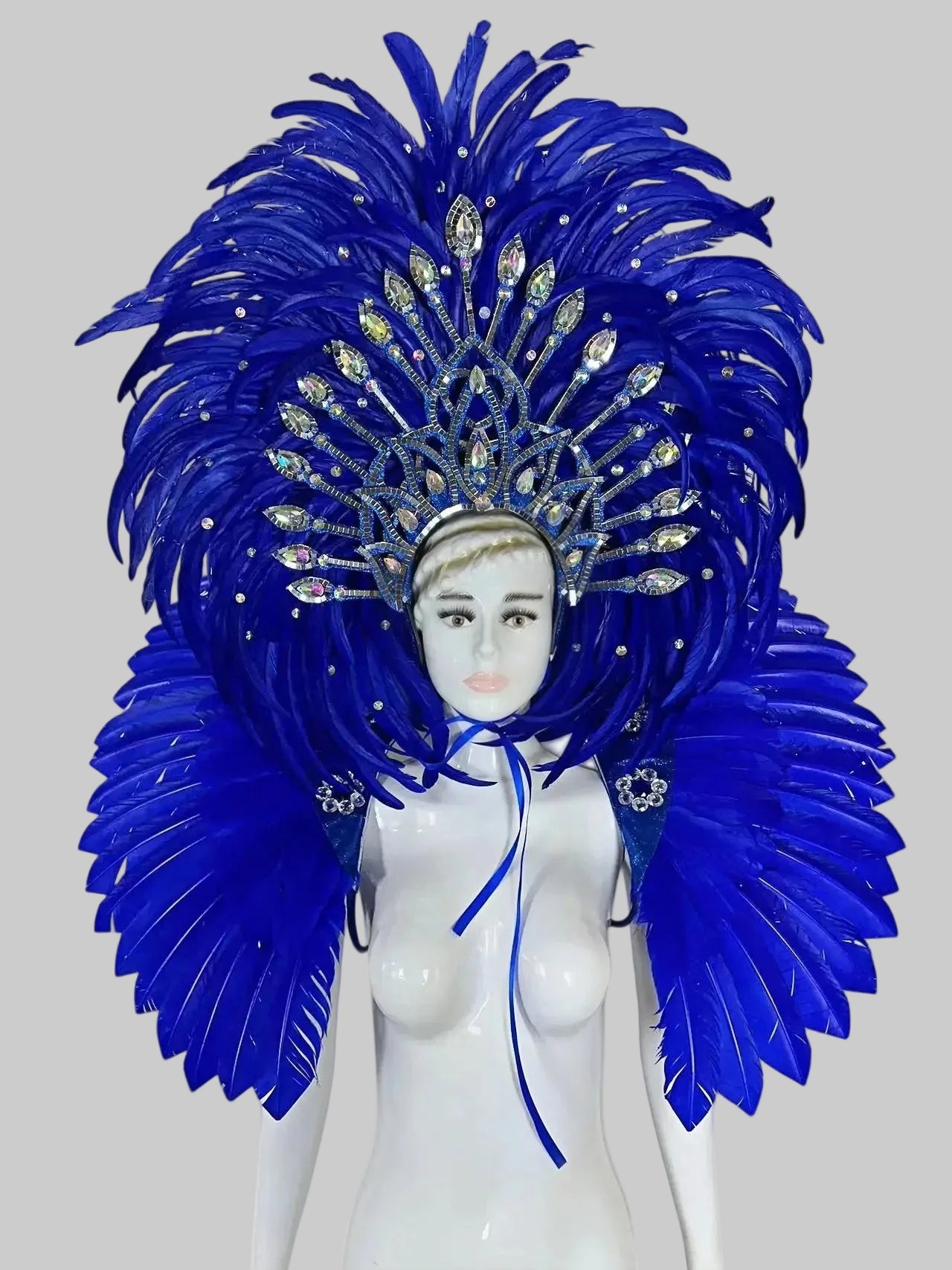 Samba Feather Headdress & Wings - Carnival Costume Set with Rhinestones