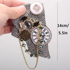 Steampunk Clock Brooch | Rhinestone & Chain | Lapel Pin