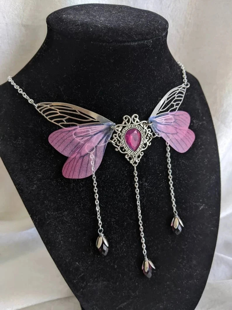 Fairy Wing Crystal Necklace | Faerie Charm | 7 Colors