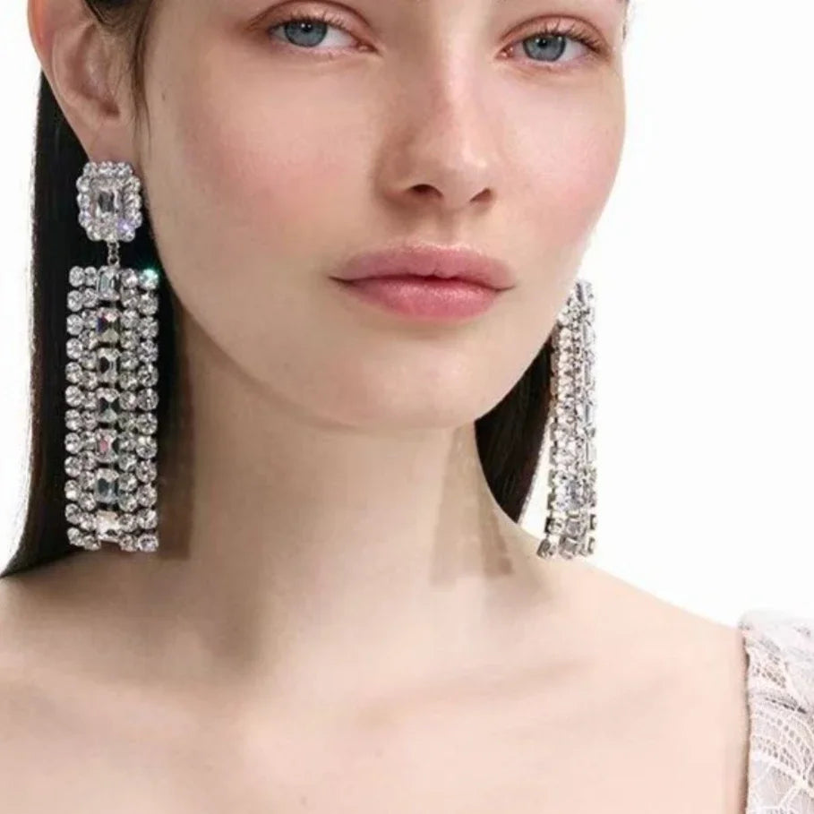 Rhinestone Fringe Drop Earrings