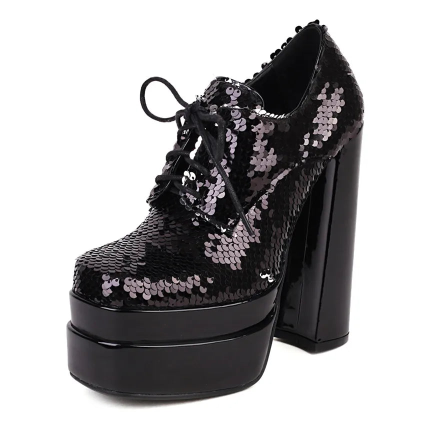 Platform Derby Heels | Sequin Sparkle | 14.5cm