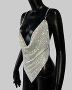 Sequin Diamond V-Neck Camisole - Backless Sling Top