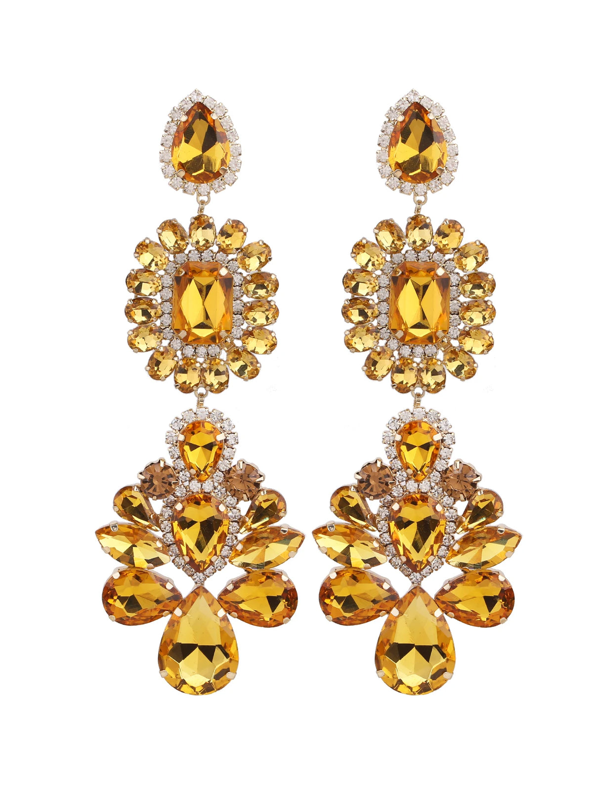 Rhinestone Water Drop Earrings | Clip or Pin