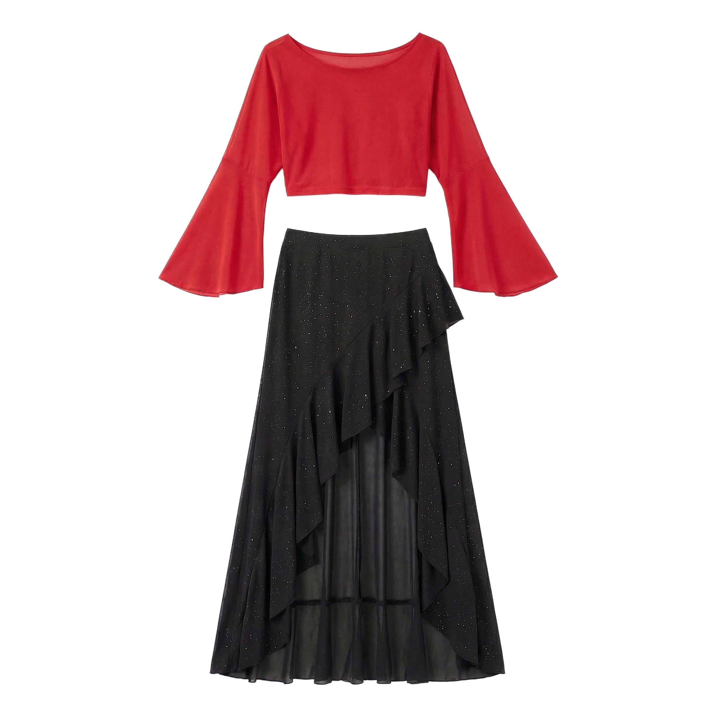 Flare Sleeve Belly Dance Set | Mesh Top & Slit Skirt