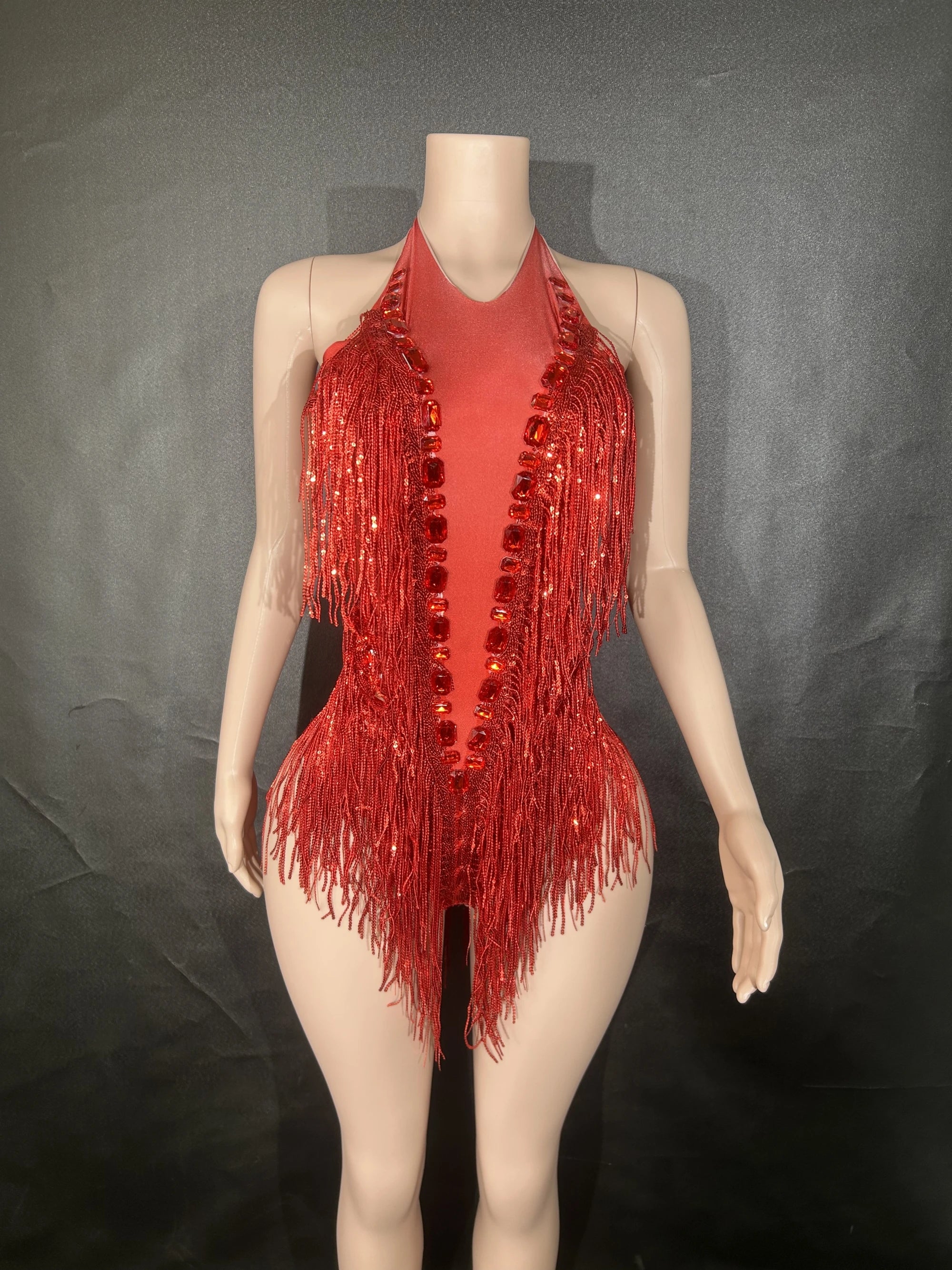 Rhinestone Sequin Feather Tassel Leotard | Stage & Dance