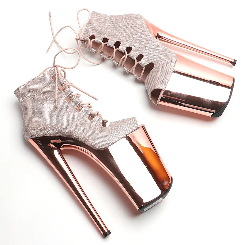 23cm Glitter Platform Pole Dance Ankle Boots - 9 Inch High Heels