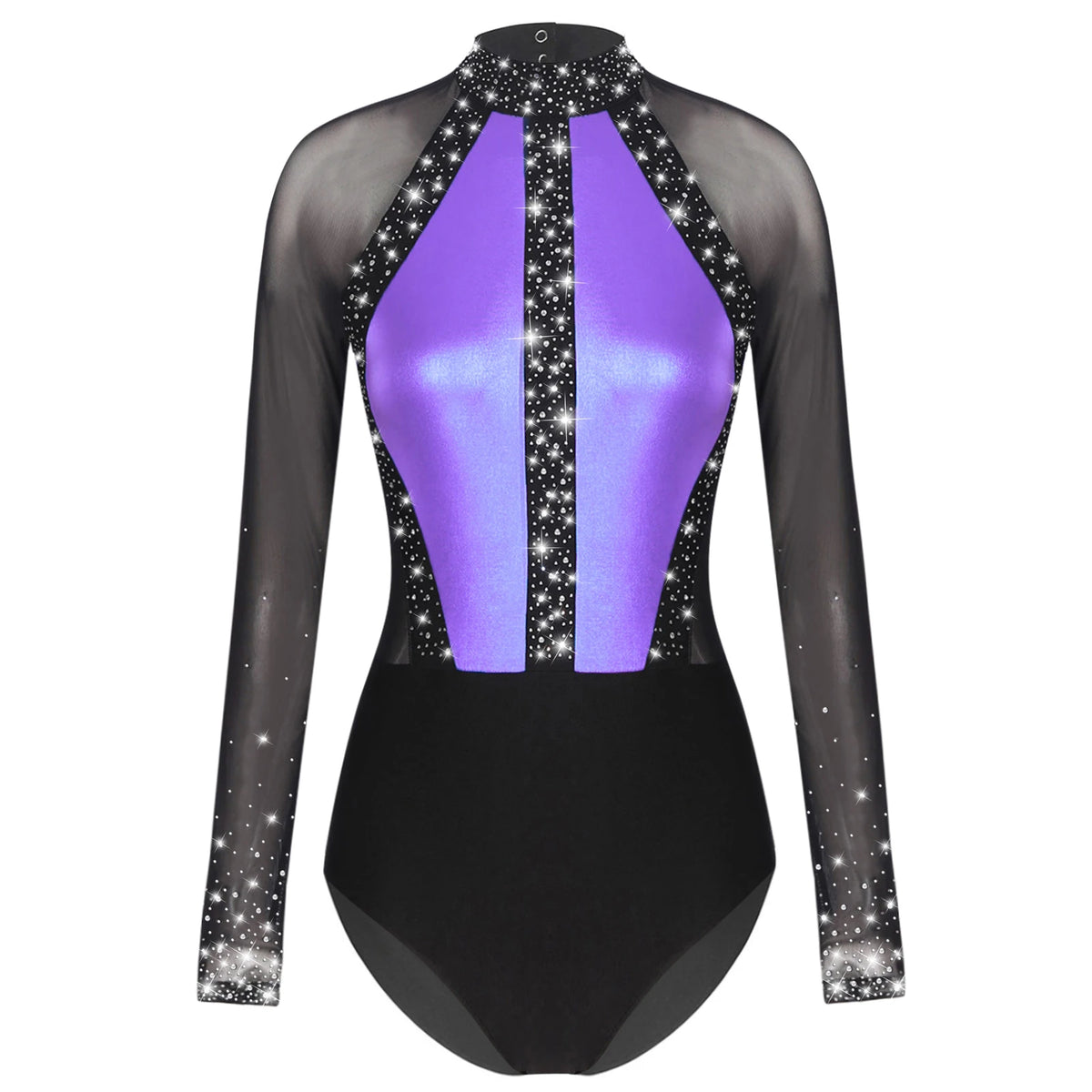 Prism Rhinestone Mesh-Sleeve Performance Leotard