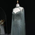 Crystal Mermaid Cape Gown | Beaded Tulle | 4 Colors
