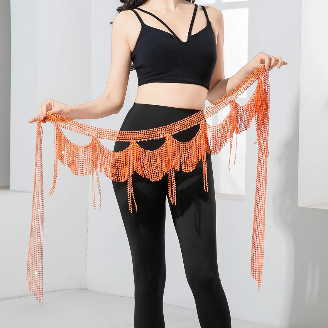 Belly Dance Hip Scarf | AB Diamond Tassel Belt