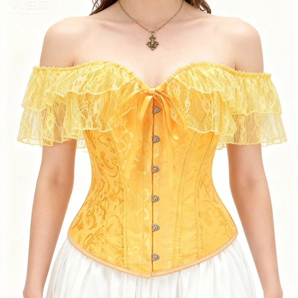 Ruffled Overbust Corset | Jacquard & Lace | Victorian Gothic