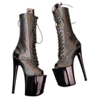 8-Inch Snake Print Platform Ankle Boots - Open Toe Boots