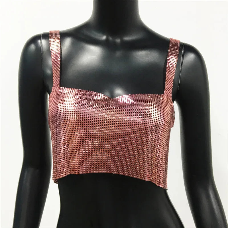 Sequin Backless Crop Tank Top
