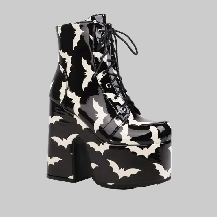 Rainbow Platform Boots - Colorful Gradient Lace-Up Ankle Boots
