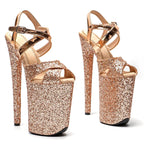 9-Inch Glitter Platform Sandals - Peep Toe Exotic Dance Heels