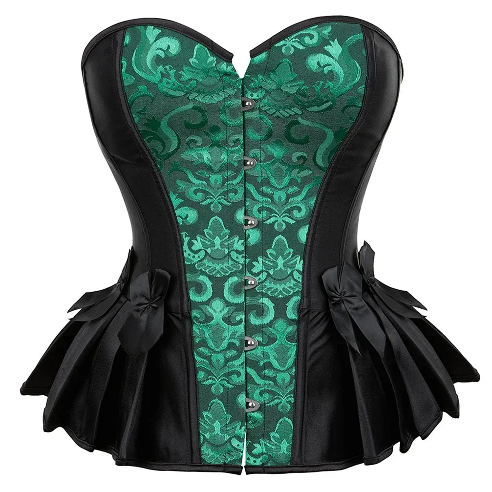 Brocade Overbust Corset | Peplum Ruffle | Steampunk & Burlesque | XS–7XL