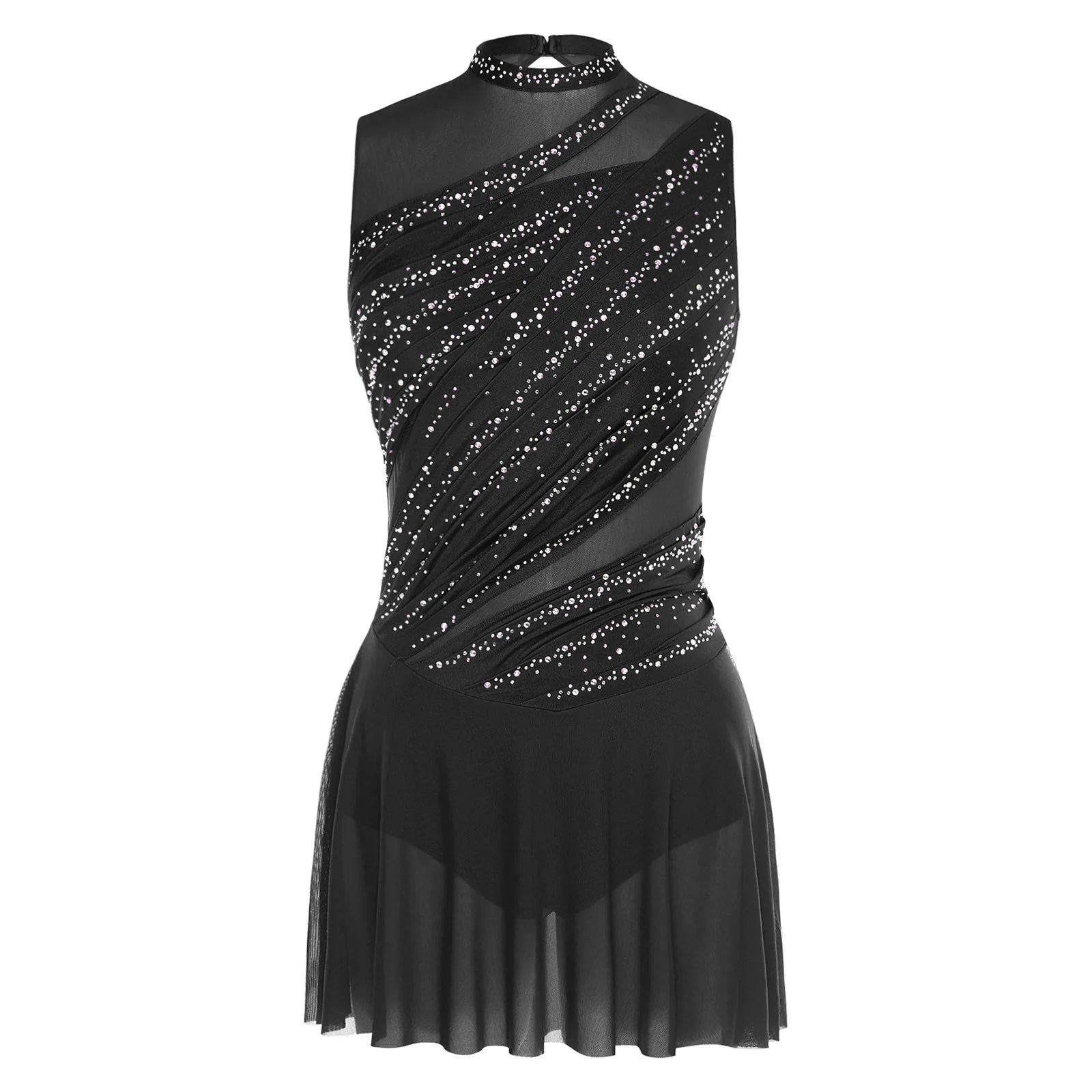 Women's Rhinestone Ruched Dance Dress | Sleeveless | Ballet & Figure Skating