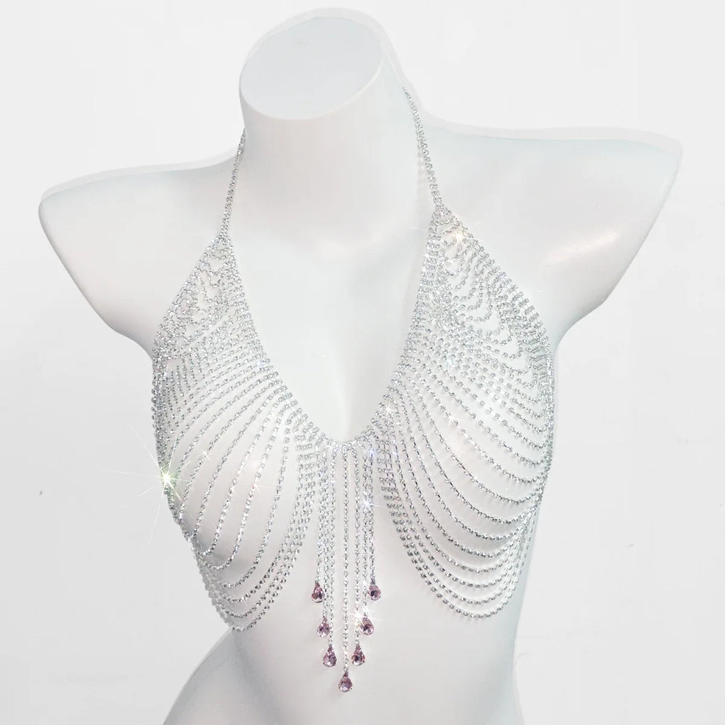 Rhinestone Tassel Chest Chain | Water Drop Body Jewelry