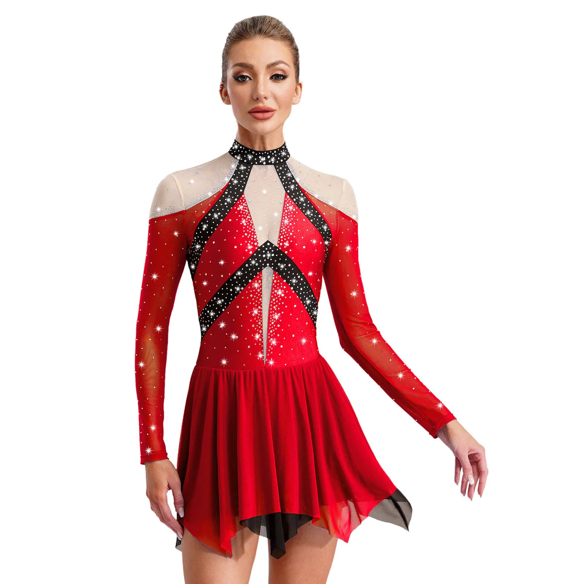 Rhinestone Mesh Skating Dress | Gradient | Built-In Brief