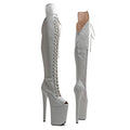 9-Inch Snake Print Thigh-High Boots - Open Toe Platform Dance Boots