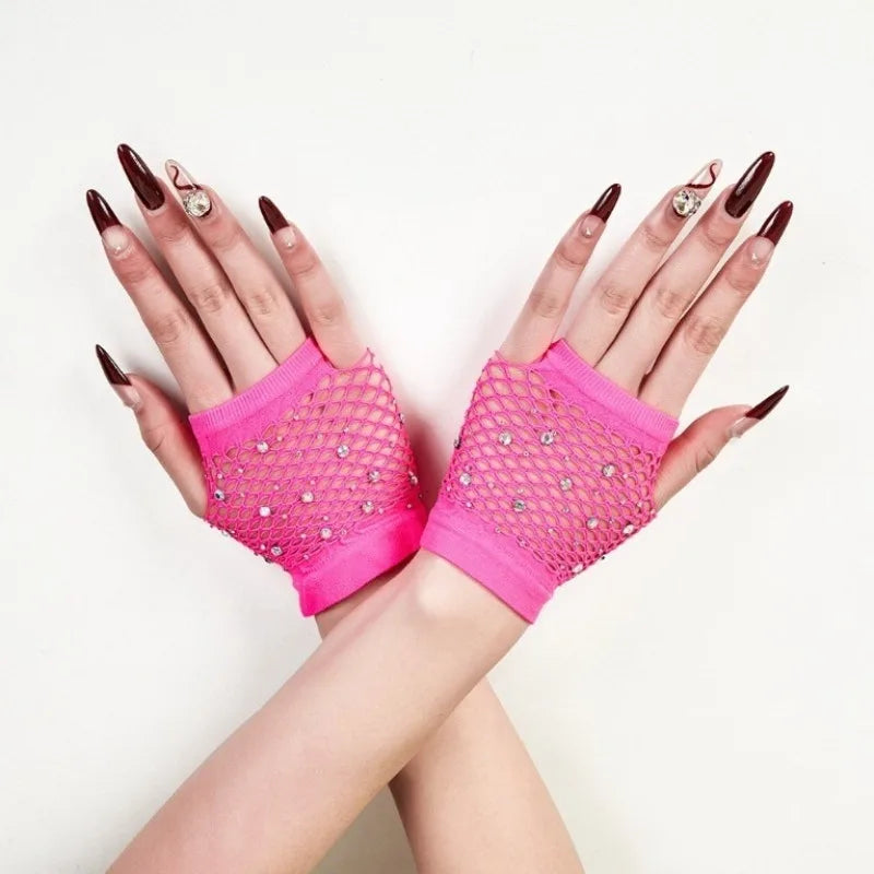 Rhinestone Fishnet Gloves | Fingerless