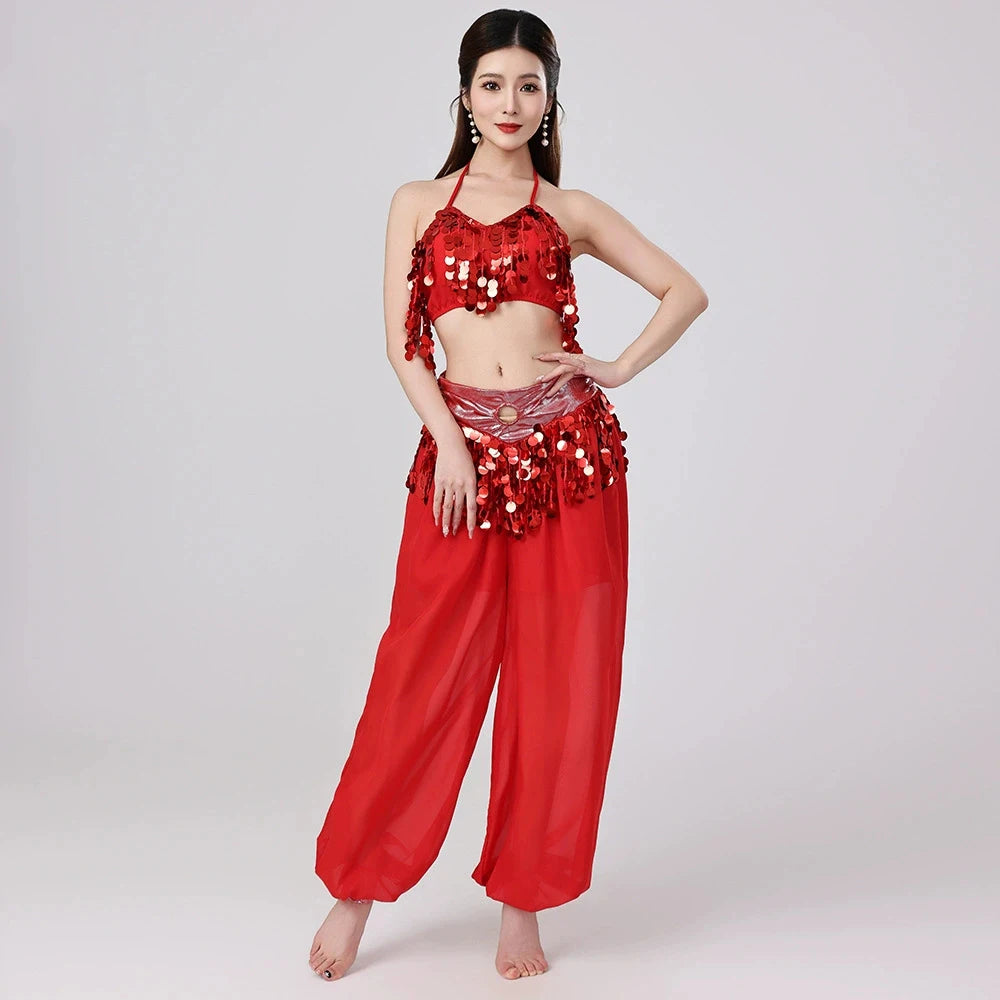 Belly Dance Harem Set | Sequin Halter Top & Chiffon Pants