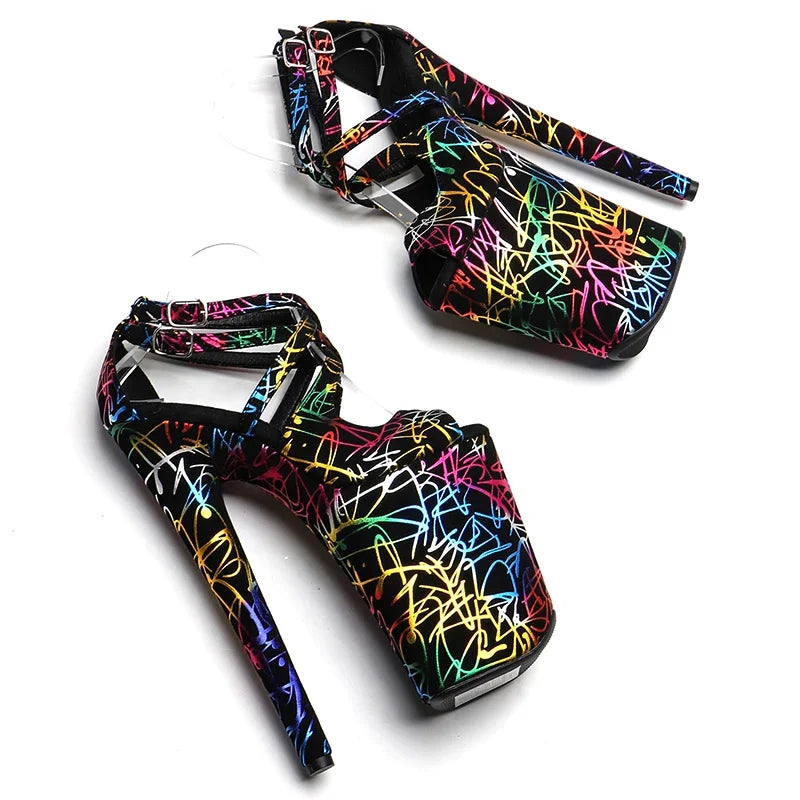 9-Inch Graffiti Platform Sandals | Open Toe | Multi-Strap