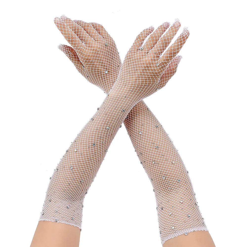 Fishnet Opera Gloves | Rhinestone Stretch