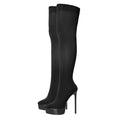 Black Thigh-High Sock Boots | 15–16.5 cm Heel