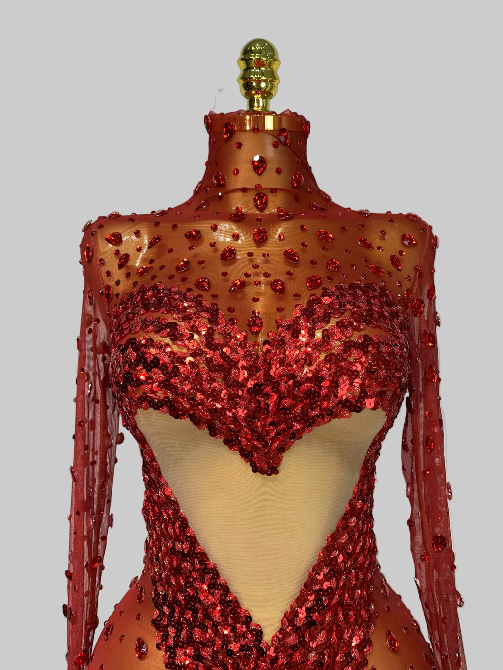 See Through Mesh Rhinestone Mini Dress