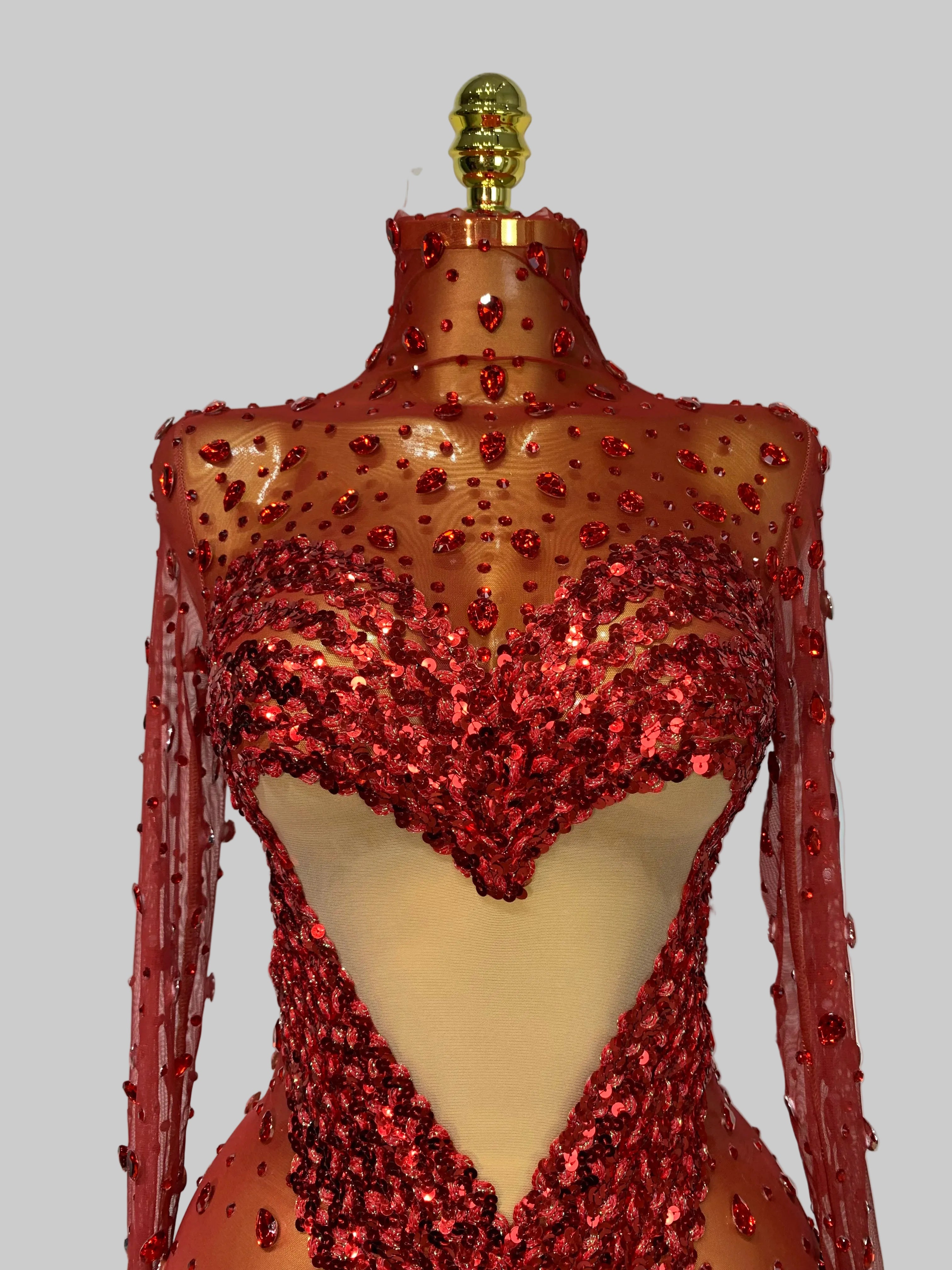 See Through Mesh Rhinestone Mini Dress