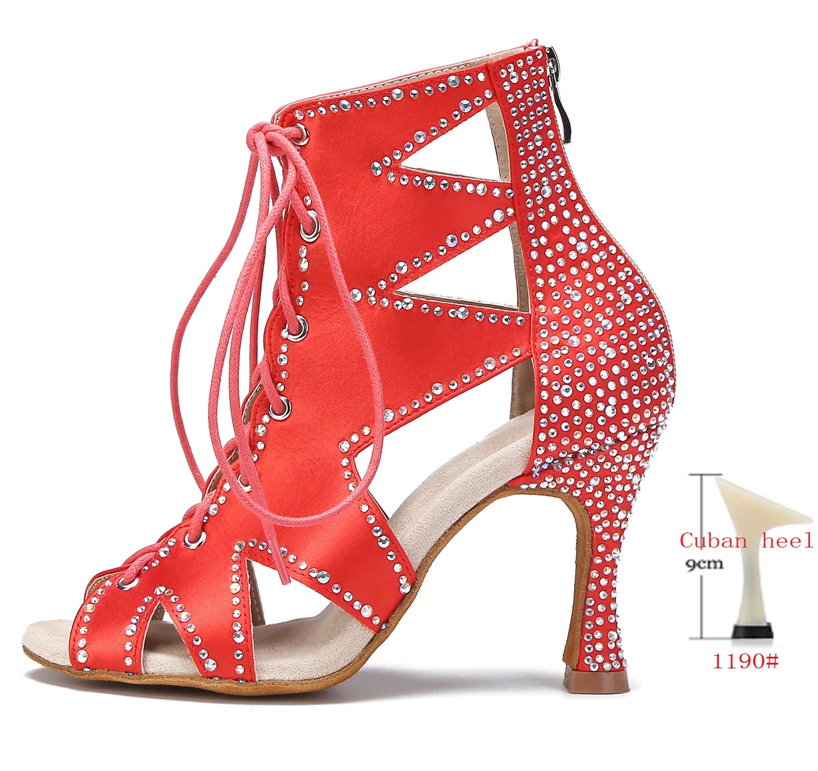 Rhinestone Lace-Up Latin Dance Booties | Black, Red, White & Nude | 6–9cm Heel