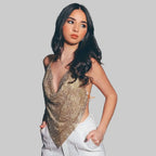Rhinestone Mesh Halter Crop Top - Shiny Metal Hollow-Out Backless Tank for Stage & Festival