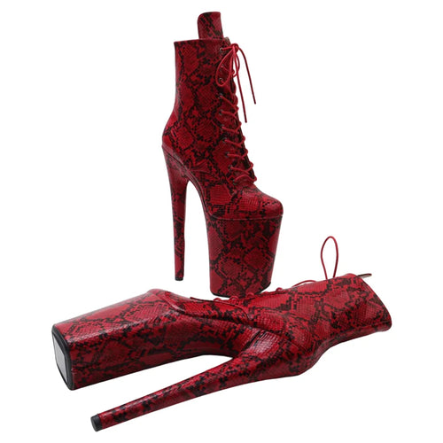 23cm Snakeskin Platform Pole Dance Ankle Boots - 9 Inch High Heels
