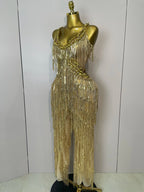 Gold Sequin Fringe Jumpsuit | Wide-Leg | Stage