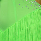 Green Rhinestone Latin Dance Dress with Fringe & Tassel Details