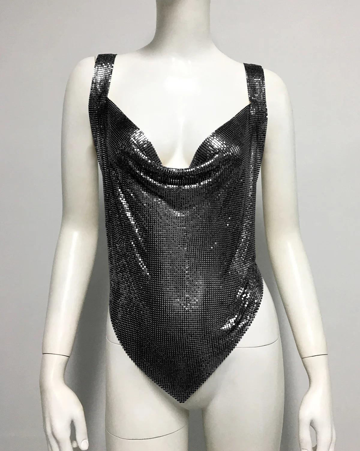 Metal Sequin Backless Crop Top - Deep V-Neck Party Camisole