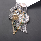Steampunk Clock Brooch | Rhinestone & Chain | Lapel Pin