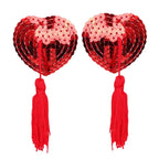 Sequin Heart Tassel Nipple Covers - Reusable Self-Adhesive Pasties for Performers