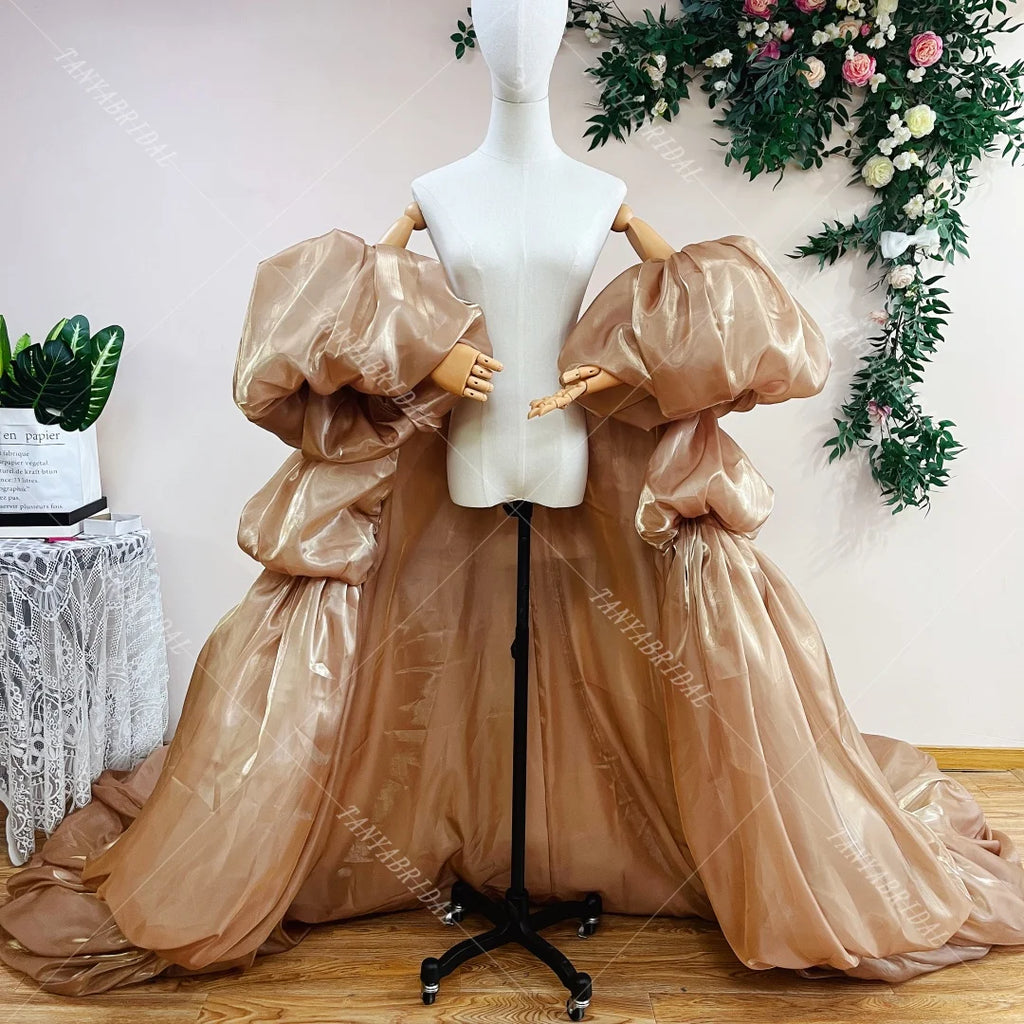 Shiny Organza Cape | Puffy Sleeves & Tiered Train | Pageant & Prom