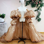 Shiny Organza Cape | Puffy Sleeves & Tiered Train | Pageant & Prom