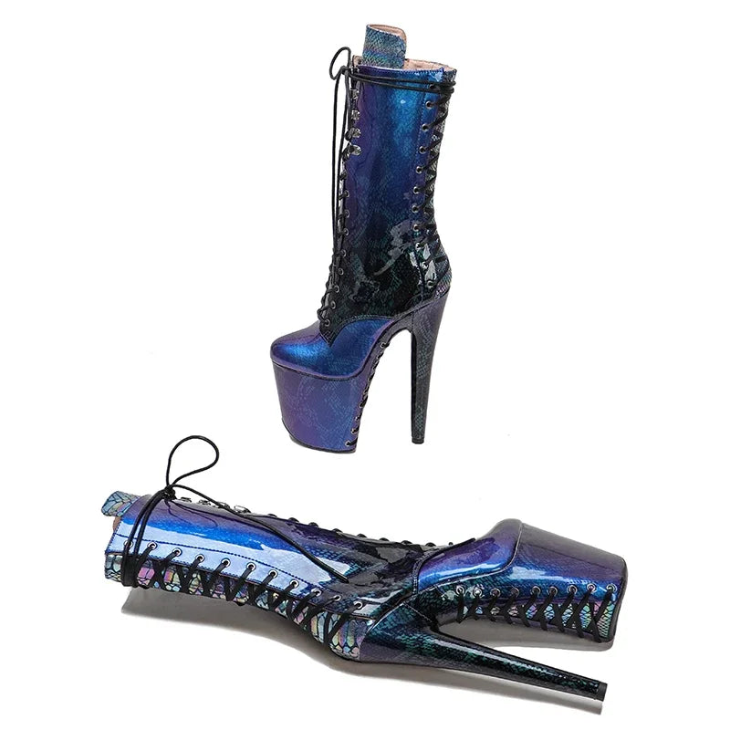 Snakeskin Platform Ankle Boots - 8 Inch Pole Dance Heels
