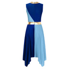 Color-Block Lyrical Dance Dress | Metallic Waist | Asymmetrical Hem | Sleeveless