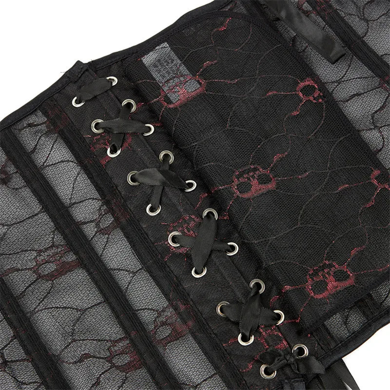 Skull Rose Overbust Corset | Mesh Panels | Gothic Burlesque