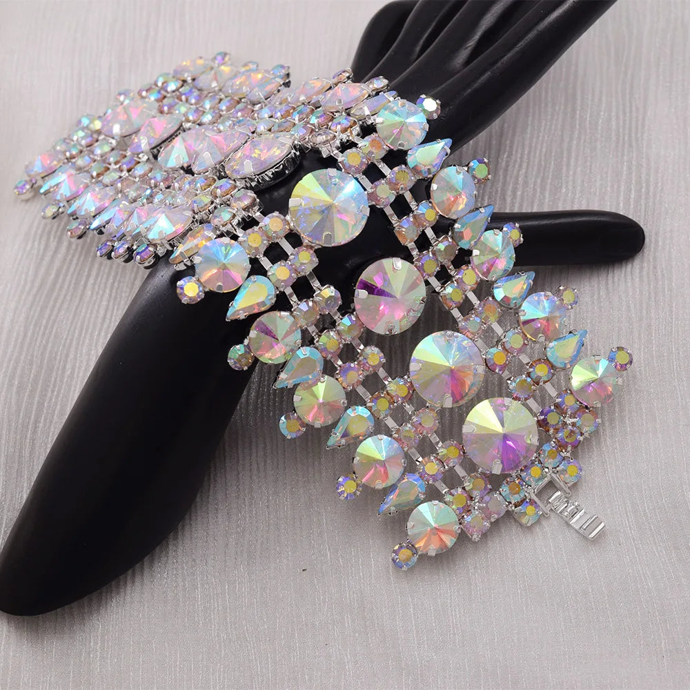 Rhinestone Bangle Bracelet | Crystal Wide Cuff | 3"