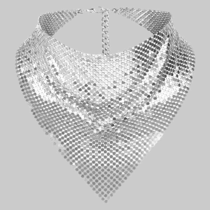 Edgy Metal Punk Bandana Neck Scarf - Chainmail Style Festival & Nightlife Accessory