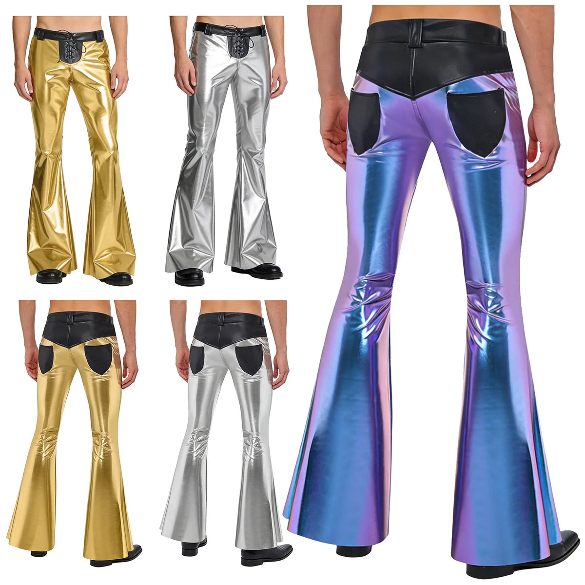 Men’s Metallic Flared Pants | Lace-Up Waist