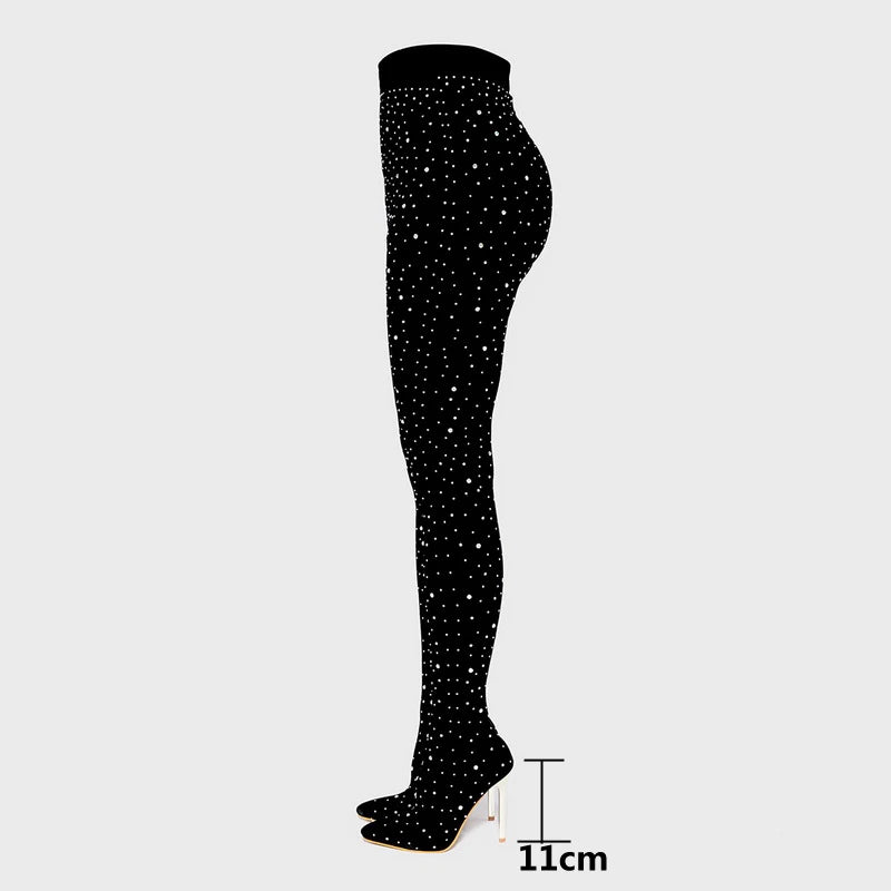 Rhinestone Legging Boots | Over-the-Knee Stiletto | Stretch
