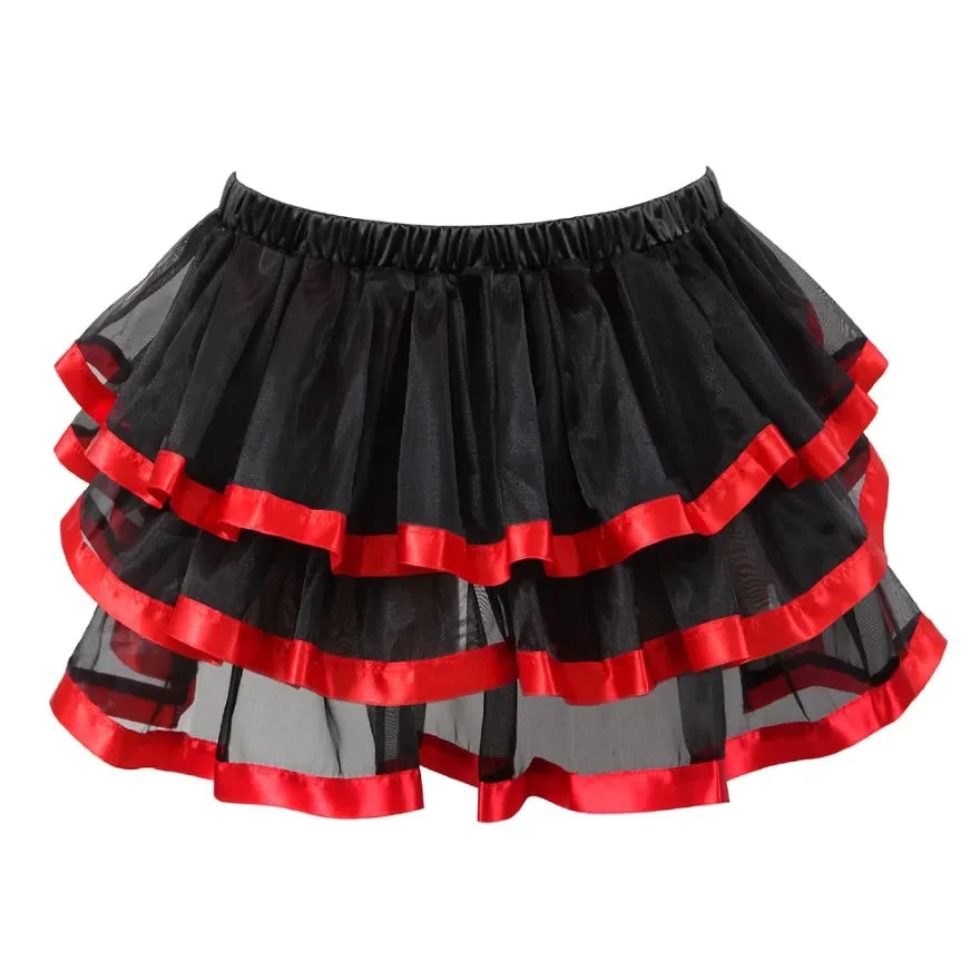 Red Satin Overbust Corset Dress | Layered Tulle Skirt | Burlesque & Gothic | S–2XL