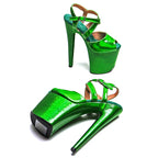 20CM Holographic Snakeskin Platform Pole Dance Heels - 8 Inch High Heel Performance Sandals