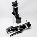 20CM Shiny Patent Platform Pole Dance Ankle Boots - 8 Inch High Heel Performance Boots